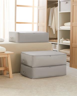 3lü Mega Boy Gri Balıksırtı Baza Altı Hurç Set 74 x 46 x 22 cm