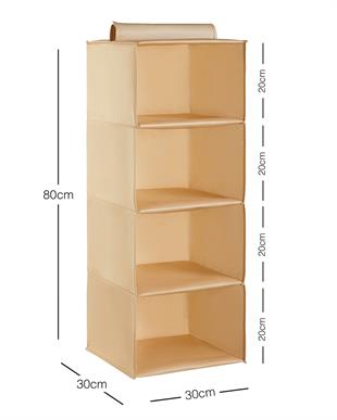 4 Katlı Bej Balıksırtı Dolap İçi Düzenleyici 30 x 30 x 80 cm