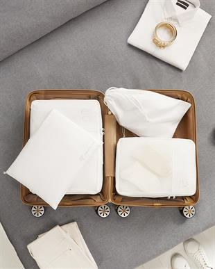 4lü Yıkanabilir Beyaz Renk Paraşüt Kumaş Bavul İçi Organizer Set