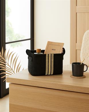 4lü Çizgili Siyah Renk Jüt Sepet Set 24 x 17 x 14 / 30 x 21 x 18 / 42 x 31 x 25 / 36 x 40 cm