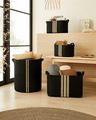 4lü Çizgili Siyah Renk Jüt Sepet Set 24 x 17 x 14 / 30 x 21 x 18 / 42 x 31 x 25 / 36 x 40 cm