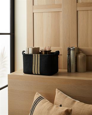 4lü Çizgili Siyah Renk Jüt Sepet Set 24 x 17 x 14 / 30 x 21 x 18 / 42 x 31 x 25 / 36 x 40 cm