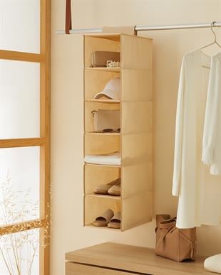 6 Katlı Bej Balıksırtı Dolap İçi Düzenleyici 21 x 30 x 95 cm