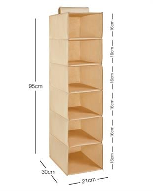 6 Katlı Bej Balıksırtı Dolap İçi Düzenleyici 21 x 30 x 95 cm