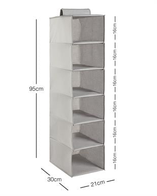 6 Katlı Gri Balıksırtı Dolap İçi Düzenleyici 21 x 30 x 95 cm