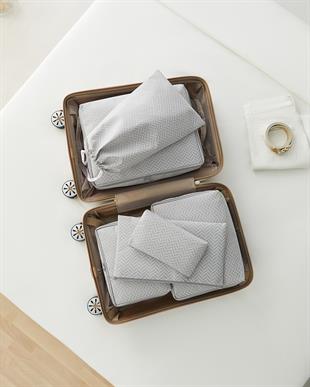6lı Gri Balıksırtı Bavul İçi Düzenleyici Set