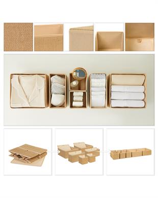 6lı Jüt Çekmece İçi Düzenleyici Kutu 2 Adet 28 x 28 x 13 / 2 Adet 28 x 14 x 13 / 2 Adet 14 x 14 x 13 cm
