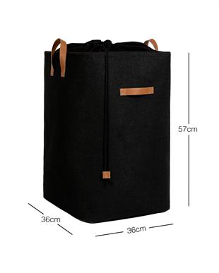 Ağzı Büzgülü Siyah Renk Jüt Çamaşır Sepeti 36 x 36 x 57 cm