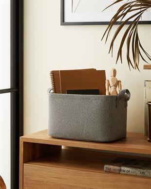 Antrasit Renk Dokulu Kumaş Sepet 30 x 21 x 18 cm