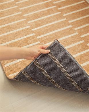 Bej Renk Çizgi Desenli Şönil Halı Kilim 80 x 150 cm