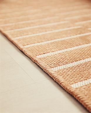 Bej Renk Çizgi Desenli Şönil Halı Kilim 120 x 180 cm