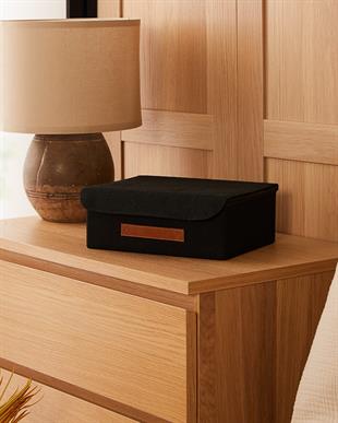 Çekmece İçi Siyah Renk Jüt Kapaklı Kutu 30 x 23 x 11 cm