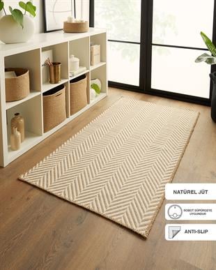Ekru Renk Balıksırtı Jüt Halı Kilim 80 x 150 cm