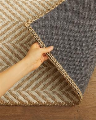 Ekru Renk Balıksırtı Jüt Halı Kilim 80 x 150 cm