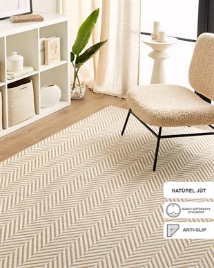 Ekru Renk Balıksırtı Jüt Halı Kilim 120 x 180 cm