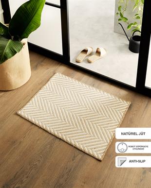 Ekru Renk Balıksırtı Jüt Paspas 50 x 70 cm