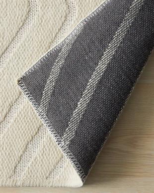 Ekru Renk Dalga Desenli Şönil Halı Kilim 120 x 180 cm