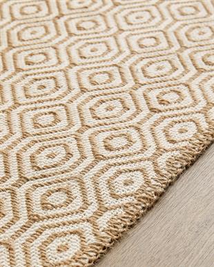 Ekru Renk Karo Desenli Jüt Halı Kilim 120 x 180 cm