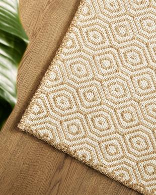 Ekru Renk Karo Desenli Jüt Halı Kilim 80 x 150 cm