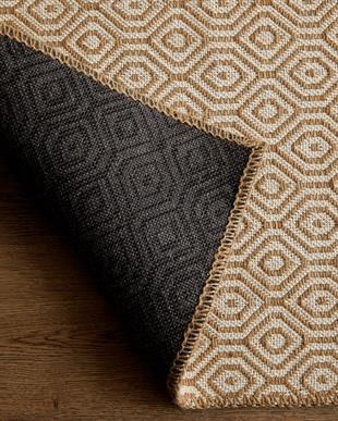 Ekru Renk Karo Desenli Jüt Halı Kilim 120 x 180 cm