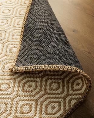 Ekru Renk Karo Desenli Jüt Halı Kilim 80 x 150 cm