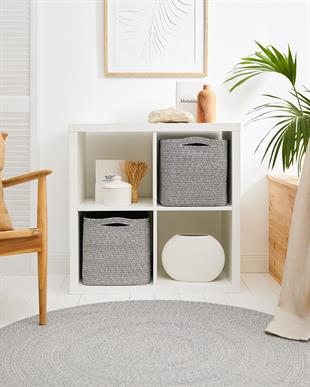 Gri Kırçıllı Pamuklu Sepet 30 x 30 x 30 cm