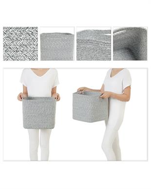 Gri Kırçıllı Pamuklu Sepet 30 x 30 x 30 cm