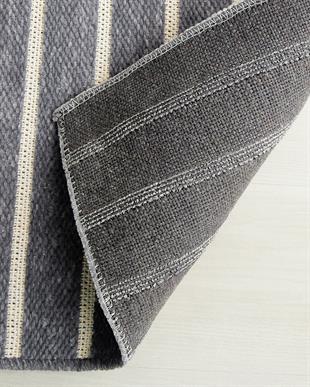 Gri Renk Çizgi Desenli Şönil Halı Kilim 120 x 180 cm