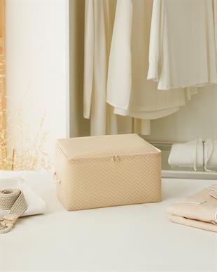 Küçük Boy Bej Balıksırtı Hurç 30 x 22 x 18 cm