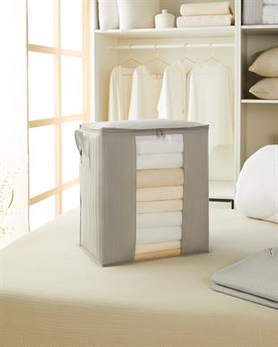 Pvc Pencereli Gri Renk Kapitone Hurç 45 x 30 x 50 cm