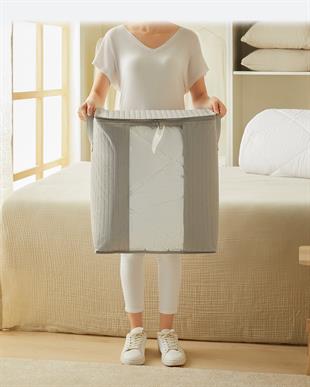 Pvc Pencereli Gri Renk Kapitone Hurç 45 x 30 x 50 cm