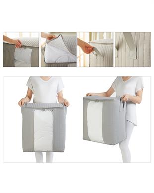 Pvc Pencereli Gri Renk Kapitone Hurç 45 x 30 x 50 cm