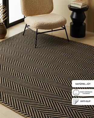 Siyah Renk Balıksırtı Jüt Halı Kilim 120 x 180 cm