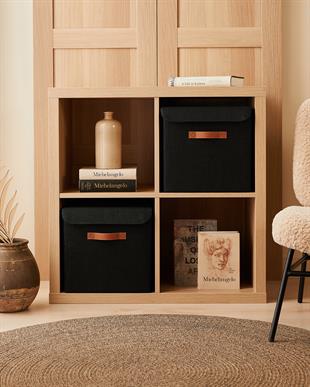 Siyah Renk Jüt Kapaklı Kutu 30 x 30 x 30 cm