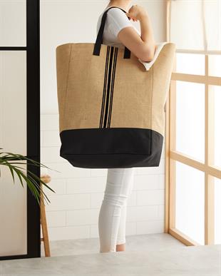 Su Geçirmez Tabanlı Çizgili Jüt Çanta 40 x 25 x 55 cm