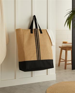 Su Geçirmez Tabanlı Çizgili Jüt Çanta 40 x 25 x 55 cm