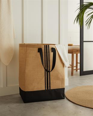 Su Geçirmez Tabanlı Çizgili Jüt Çanta 40 x 25 x 55 cm