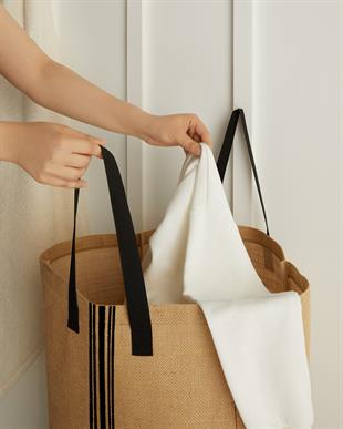 Su Geçirmez Tabanlı Çizgili Jüt Çanta 40 x 25 x 55 cm