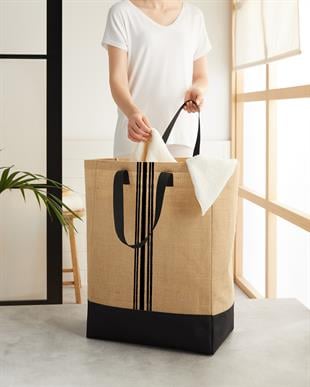 Su Geçirmez Tabanlı Çizgili Jüt Çanta 40 x 25 x 55 cm