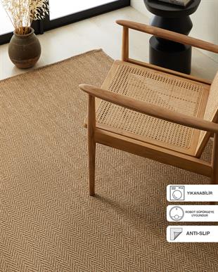 Yıkanabilir Jüt Görünümlü Naturel Renk Balıksırtı Halı Kilim 160 x 230 cm
