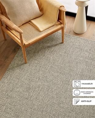 Yıkanabilir Jüt Görünümlü Gri Renk Hasır Desenli Halı Kilim 120 x 180 cm