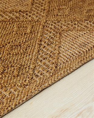 Yıkanabilir Püsküllü Jüt Görünümlü Naturel Renk Karo Desenli Halı Kilim 160 x 230 cm