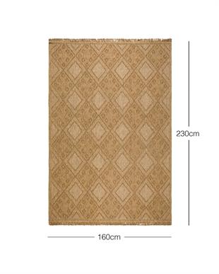 Yıkanabilir Püsküllü Jüt Görünümlü Naturel Renk Karo Desenli Halı Kilim 160 x 230 cm