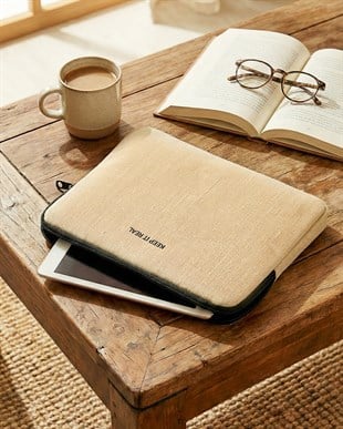 Su İtici Leke Tutmaz Jüt Keten Tablet Taşıma Çantası / Kılıfı 27 x 21 x 2 cm