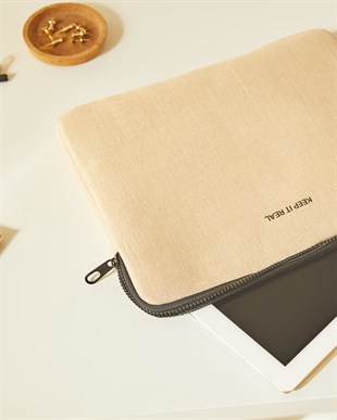 Su İtici Leke Tutmaz Jüt Keten Tablet Taşıma Çantası / Kılıfı 32.5 x 24 x 2 cm