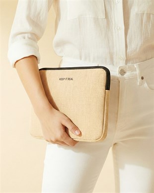 Su İtici Leke Tutmaz Jüt Keten Tablet Taşıma Çantası / Kılıfı 27 x 21 x 2 cm