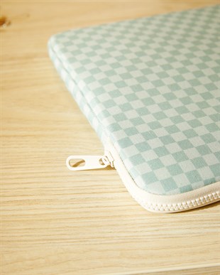 Su İtici Leke Tutmaz Mint Dama Desen Tablet Taşıma Çantası / Kılıfı 32.5 x 24 x 2 cm