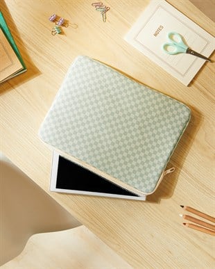 Su İtici Leke Tutmaz Mint Dama Desen Tablet Taşıma Çantası / Kılıfı 32.5 x 24 x 2 cm