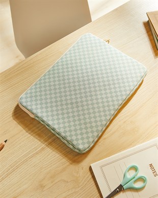 Su İtici Leke Tutmaz Mint Dama Desen Tablet Taşıma Çantası / Kılıfı 32.5 x 24 x 2 cm