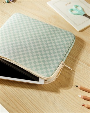 Su İtici Leke Tutmaz Mint Dama Desen Tablet Taşıma Çantası / Kılıfı 27 x 21 x 2 cm